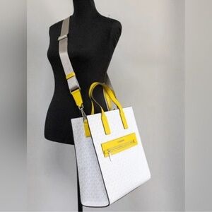 NWT Michael Kors White With Gray and Yellow Tote Bag